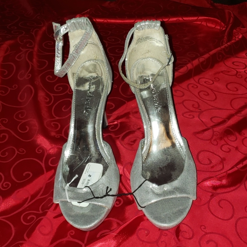 Silver Ankle Strap Peeptoe Platform Pumps